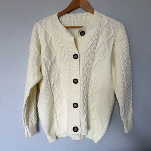 Cozy Cream Cable Knit Cardigan Fisherman Core Sweater